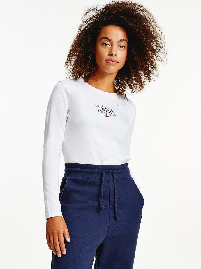 Bílé Tričko Z Organické Bavlny Slim Fit Logo Tommy Hilfiger