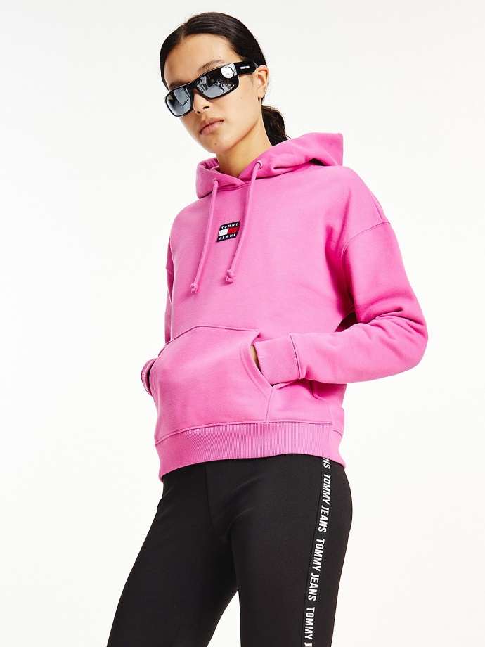 Biobavlna Tommy Badge Mikina S Kapucí Tommy Hilfiger Vivid Fuchsiová