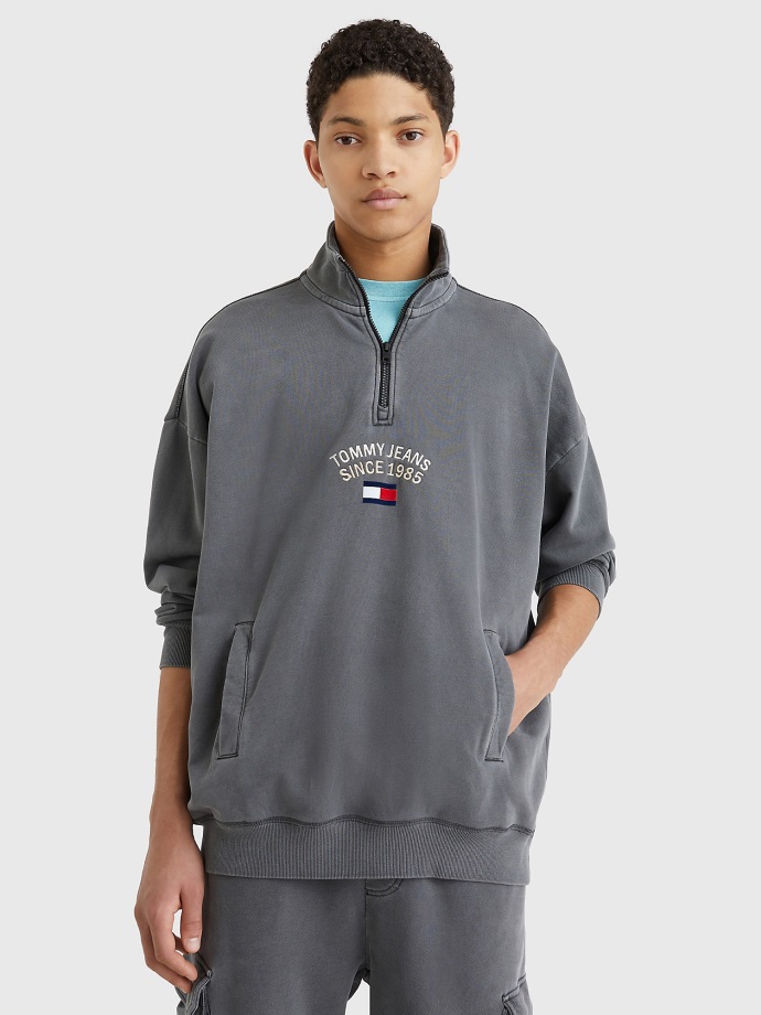 černá Mikina S Logem Oversized Arch S Polovičním Zipem Tommy Hilfiger
