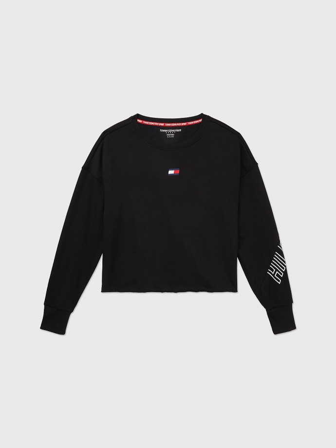 černá Oversized Mikina S Zkráceným Logem Tommy Hilfiger