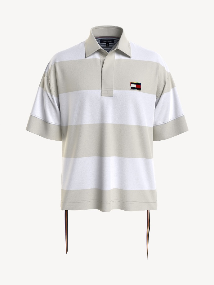 Bílý Semiš Oversized Fit Pride Block Stripe Polo Tommy Hilfiger