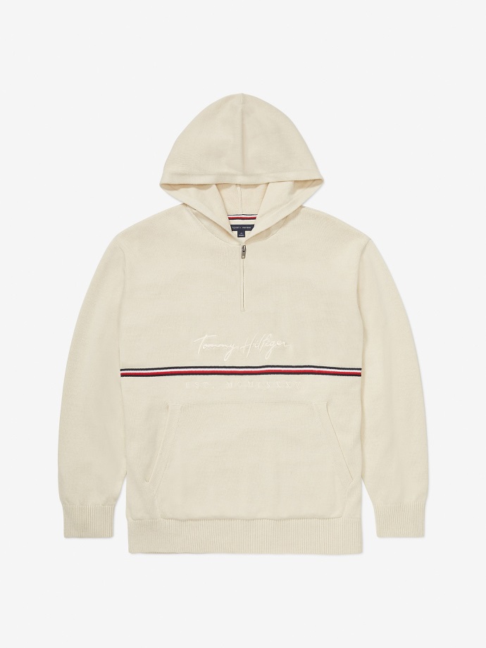 Bone White Popover Mikina S Kapucí Tommy Hilfiger