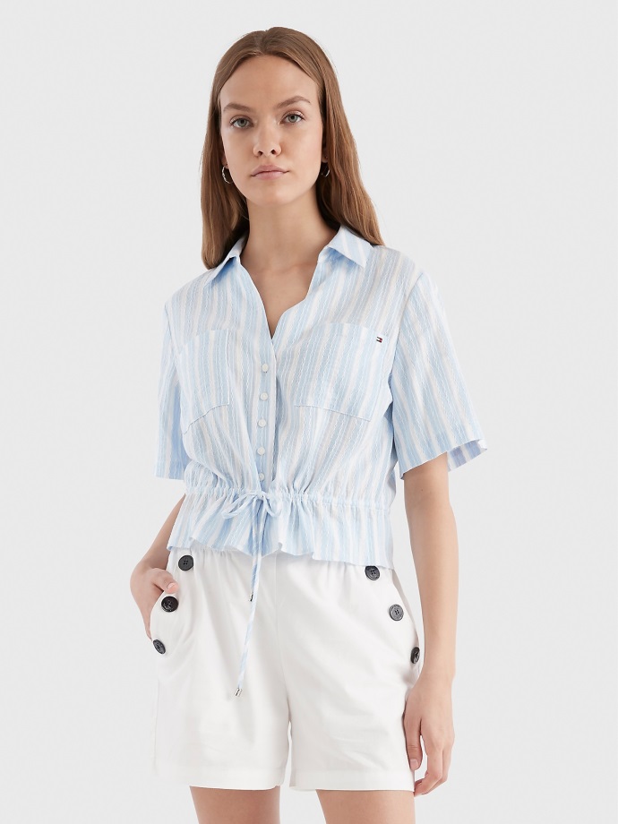 Tommy Hilfiger Modro/bílý Popover Se Svraštělým Pruhem