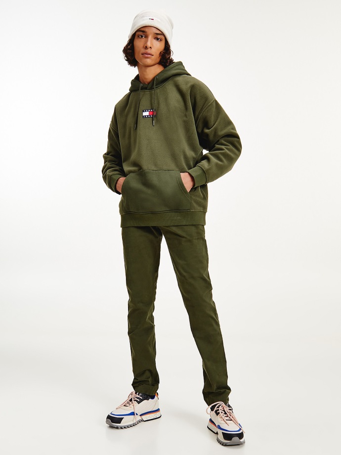 Recyklovaná Placka Polar Fleece Mikina S Kapucí Tommy Hilfiger Tmavě Olivová