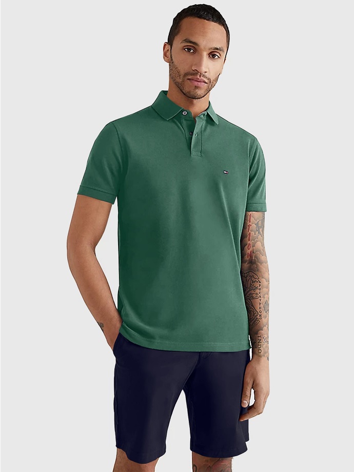 Centrální Zelené Regular Fit 1985 Strečové Polo Tommy Hilfiger