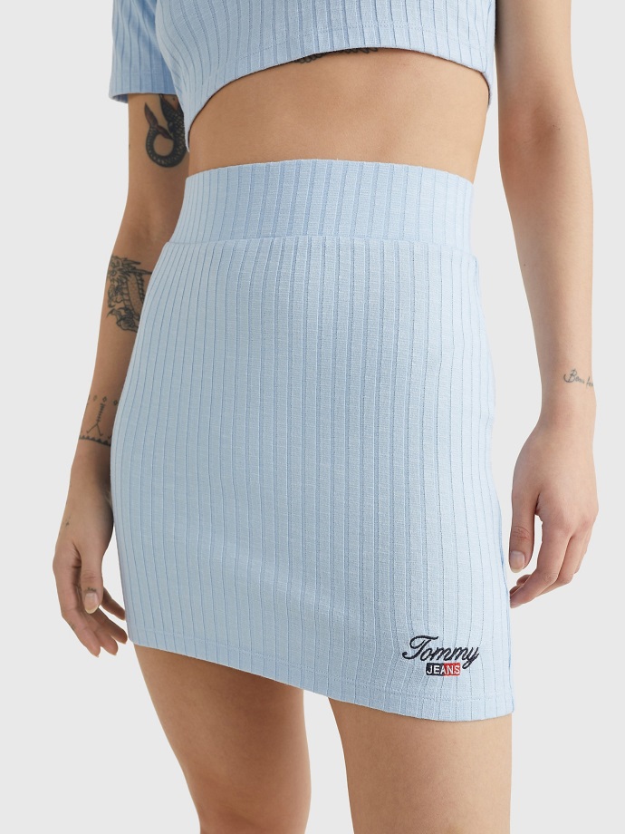 Chambray Sky žebrovaný Skript Logo Minisukně Tommy Hilfiger
