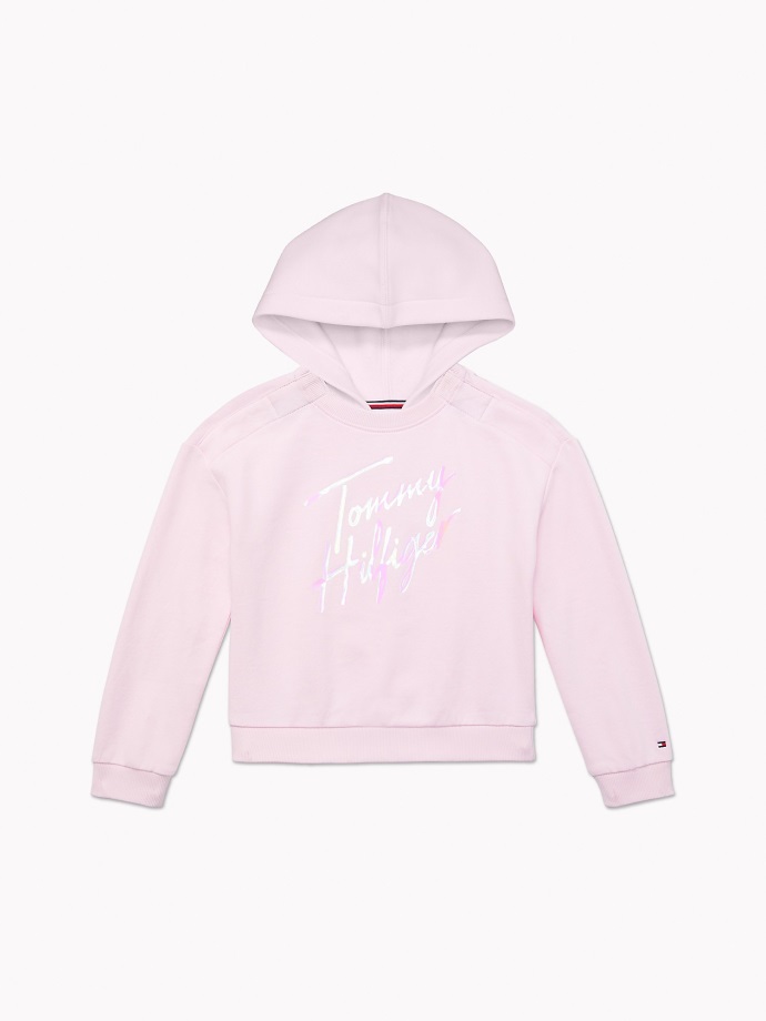 Růžová Breeze Signature Mikina S Kapucí Tommy Hilfiger