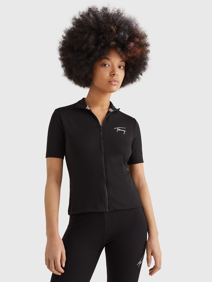 černá Mikina Na Zip S Logem Tommy Hilfiger