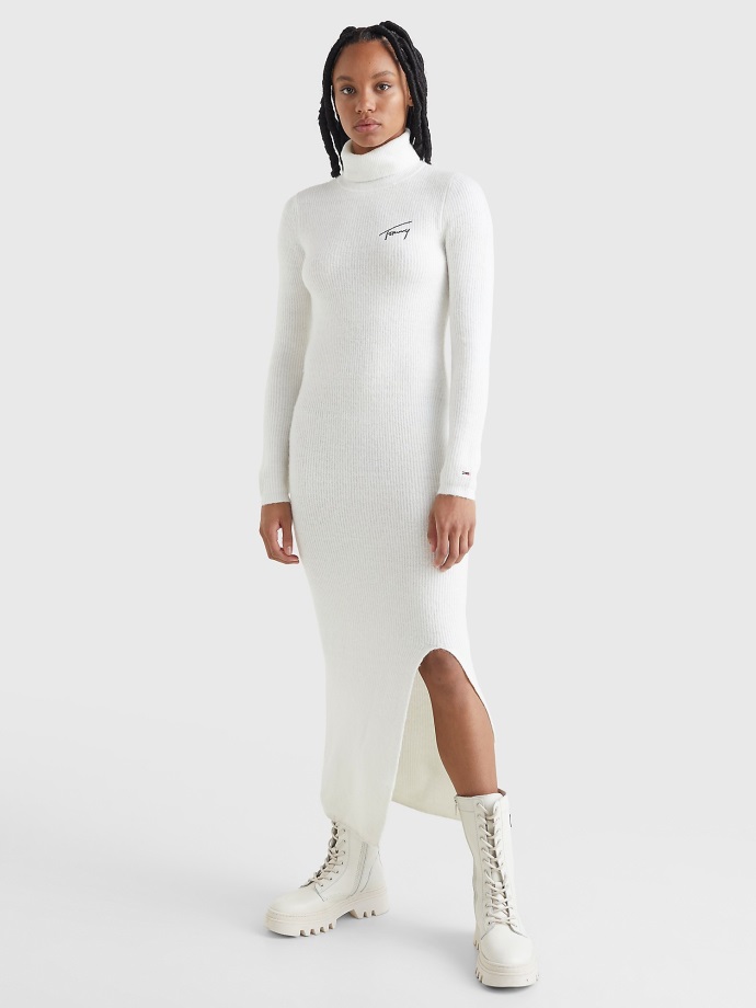 Bílé Svetrové šaty S Podpisem Tommy Hilfiger