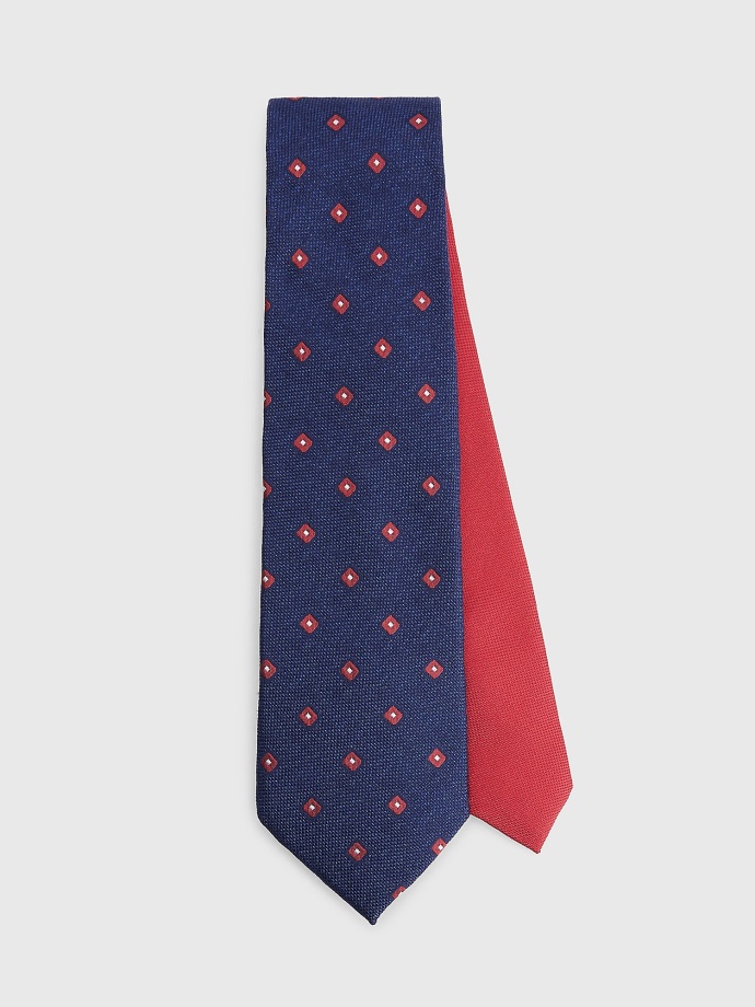 Kravata S Hedvábným Geometrickým Potiskem Tommy Hilfiger Námořnická/červená