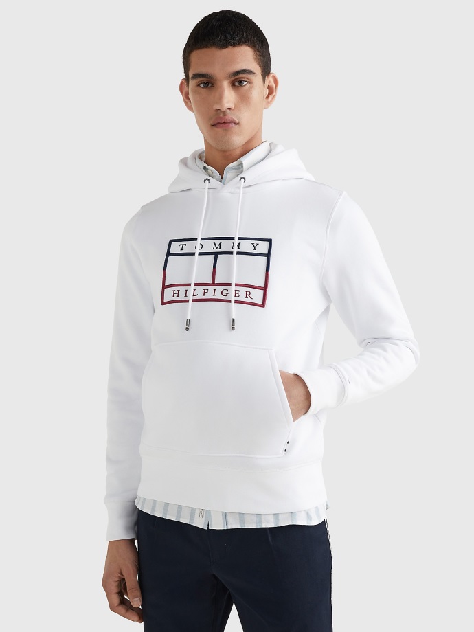 Bílá Kostra Flag Mikina S Kapucí Tommy Hilfiger