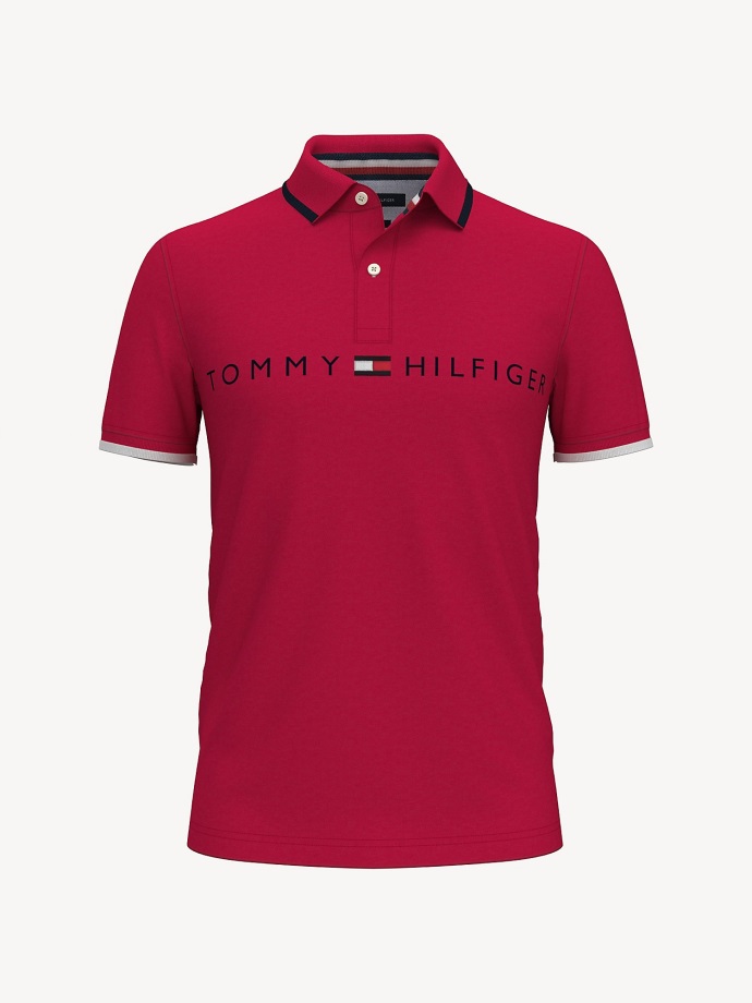 Apple Red Tommy Hilfiger Slim Fit Logo Polo