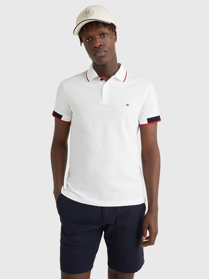 Bílé Tommy Hilfiger Slim Fit Signature Manžetové Polo