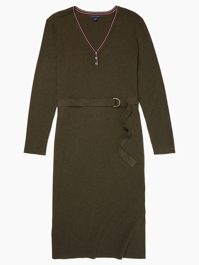 Masivní Henley šaty Tommy Hilfiger Eko Zelený Vřes