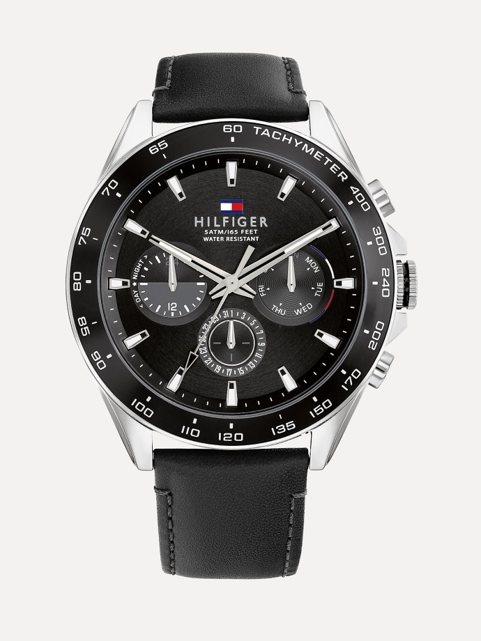 černé Sportovní Hodinky S černým Koženým řemínkem Tommy Hilfiger