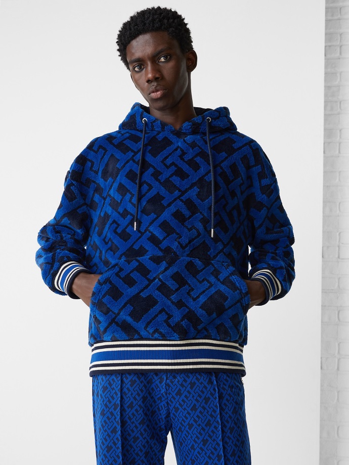 Bold Blue/desert Sky Tommy Hilfiger Th Monogram Crest Fleece Mikina S Kapucí