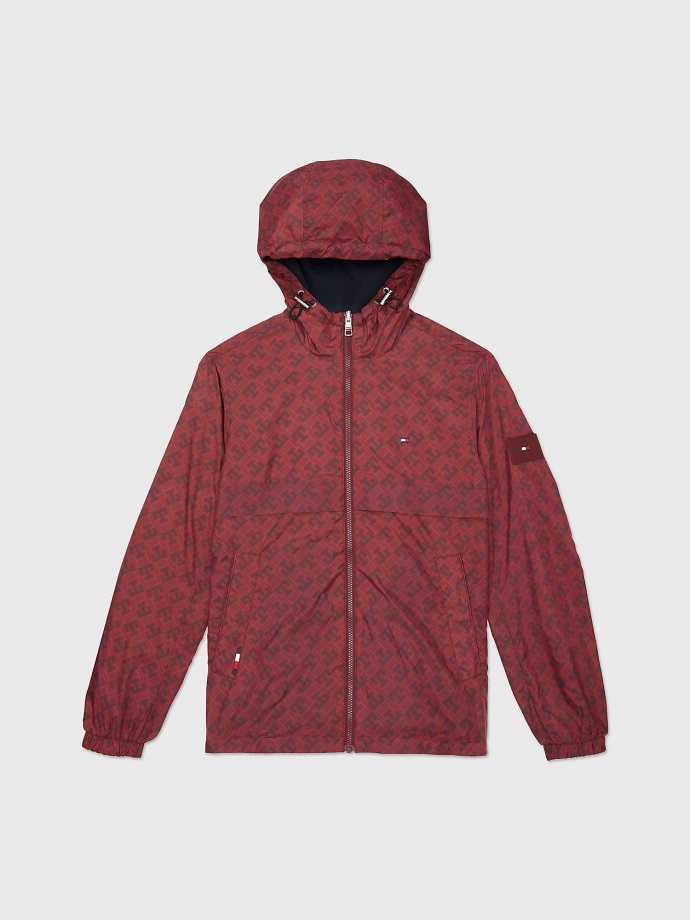 Deep Rouge Monogram Th Monogram Oboustranná Bunda S Kapucí Tommy Hilfiger