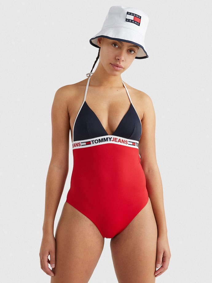 červené/námořnické Jednodílné Plavky Tommy Hilfiger Trojúhelník