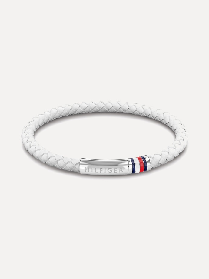 Bílý Bílý Kožený Pletený Náramek Tommy Hilfiger